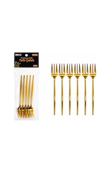 Servis Çatalı 6 Parça Tatlı Çatalı Seti - 13 Cm - Gold Renk