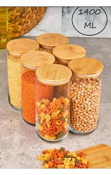 6'lı Bambu Kapaklı Cam Erzak Kavanozu 1400 ML 6'lı Bambu Kapaklı Cam Erzak Kavanozu 1400 ML