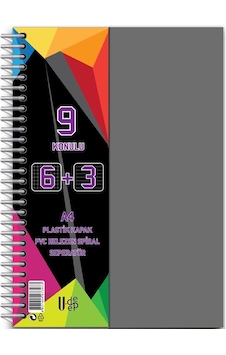 6+3 Ayraçlı Defter 9 Konulu 225 Yaprak 1 Adet 6 Kareli 3 Çizgili Spralli Plastik Kapak Seperatörlü Gri