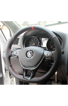 Volkswagen Golf 7 Dikmeli Direksiyon Kılıfı Carbon Desenli Alkantra Kımızı yüzük Volkswagen Golf 7 Dikmeli Direksiyon Kılıfı Carbon Desenli Alkantra Kımızı yüzük