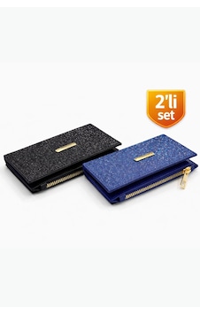 Adelina Bags 2'li Cüzdan Paketi Simli Görünümlü Kadın Cüzdan İnce Kibar Kadın Cüzdanı 2 Adet Siyah Ve Mavi Mavi - Siyah Adelina Bags 2'li Cüzdan Paketi Simli Görünümlü Kadın Cüzdan İnce Kibar Kadın Cüzdanı 2 Adet Siyah Ve Mavi Mavi - Siyah