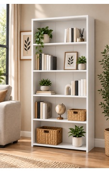 Zeta 5 Raflı Kitaplık Beyaz Modern Dekoratif Kitaplık Çok Amaçlı Raflı Dolap Beyaz Beyaz Zeta 5 Raflı Kitaplık Beyaz Modern Dekoratif Kitaplık Çok Amaçlı Raflı Dolap Beyaz Beyaz