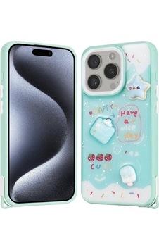 Apple Uyumlu iPhone 15 Pro Kılıf Parlayan Simli Kabartma Figürlü Zore Cevze Kapak Yeşil