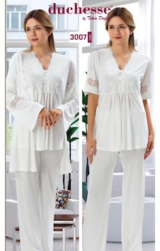 Duchesse 3007 Hamile Lohusa 3 Lü Pijama Sabahlık Takım Ecru Duchesse 3007 Hamile Lohusa 3 Lü Pijama Sabahlık Takım Ecru