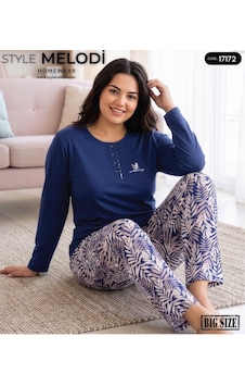 Melodi 17172 Uzun Kol %100 Pamuk Battal Büyük Beden Kadın Pijama Takımı Mavi Melodi 17172 Uzun Kol %100 Pamuk Battal Büyük Beden Kadın Pijama Takımı Mavi