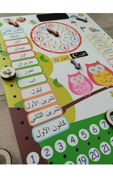 Montessori Arapça Ahşap Saatli Eğitici Takvim Günler, Aylar, Mevsimler, Hava Durumu, Rakamlar