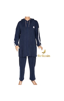 Hermevsim Akar Kadın Pike Kumaş Lacivert Kapüşonlu Ceket Tunik Pantolon Umay Takım Hermevsim Akar Kadın Pike Kumaş Lacivert Kapüşonlu Ceket Tunik Pantolon Umay Takım