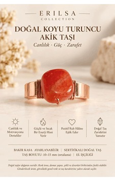 Sertifikalı Doğal Koyu Turuncu Akik Taşı Yüzük Bakır Kasa Ayarlan Çok renkli Sertifikalı Doğal Koyu Turuncu Akik Taşı Yüzük Bakır Kasa Ayarlan Çok renkli