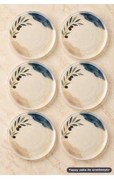 6'lı Cam Tatlı Tabağı - Zeytin Dalı Desenli Mavi Gold 16 Cm - 6 Adet Pasta Tabak 6'lı Cam Tatlı Tabağı - Zeytin Dalı Desenli Mavi Gold 16 Cm - 6 Adet Pasta Tabak