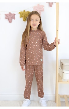 Kız Çocuk Orta Kalınlıkta Baskılı Pijama Takımı Kahverengi Kız Çocuk Orta Kalınlıkta Baskılı Pijama Takımı Kahverengi