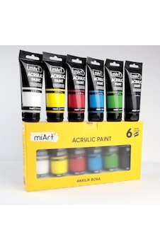 Miart Akrilik Boya Tüp 6 Renk X 75 Ml Çok Renkli