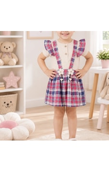 Candar Ekose Etek Salopet Ve Tişört Bebek Takımı 9/24 Ay Fuşya Candar Ekose Etek Salopet Ve Tişört Bebek Takımı 9/24 Ay Fuşya