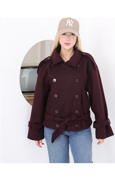 Moda Banuş Kadın Kuşaklı Kruvaze Kaşe Trenç Ceket 2976 Mürdüm Moda Banuş Kadın Kuşaklı Kruvaze Kaşe Trenç Ceket 2976 Mürdüm