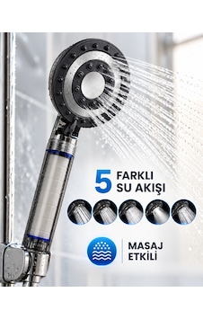 Siyah Filtreli Duş Başlığı 5 Farklı Su Akışı Masaj Etkili Klor Ve Kireç Filtreleme - Lisinya Çok Renkli Siyah Filtreli Duş Başlığı 5 Farklı Su Akışı Masaj Etkili Klor Ve Kireç Filtreleme - Lisinya Çok Renkli