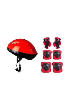 Kask Dizlik Dirseklik Koruyucu Set Kırmızı Kask Dizlik Dirseklik Koruyucu Set Kırmızı