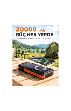 20000 Mah Powerbank Güneş Enerjili Kablosuz Şarj Hızlı Şarj Taşınabilir Batarya Altın
