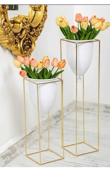 Besthırdavat Beyaz Gold Metal Saksı 2'li