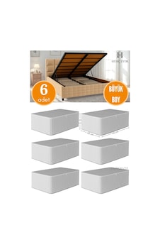 6 Adet - Antrasit Çizgili Büyük Boy Hurç Seti - Baza Altı Ve Çekyat Tipi Organizer - 65 X 45 X 22 Cm Gri