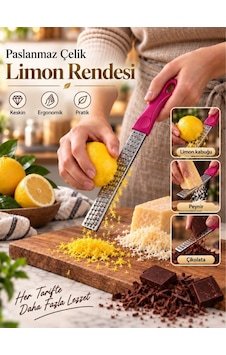 Mucit Home Limon Rendesi Paslanmaz Çelik Uzun Renkli Peynir Çikolata Portakal Rendesi 1 Adet Gümüş