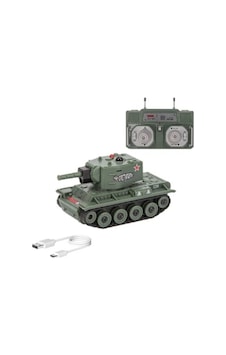 Alpmodel Uzaktan Kumandalı 9 Kanallı Kızılötesi Savaş Mini Sesli Tank Kauçuk Palet 1/64 Yeşil