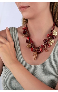 Meyve Görünümlü Taşlı & Gold Charmlı Bordo Kolye Altın Meyve Görünümlü Taşlı & Gold Charmlı Bordo Kolye Altın