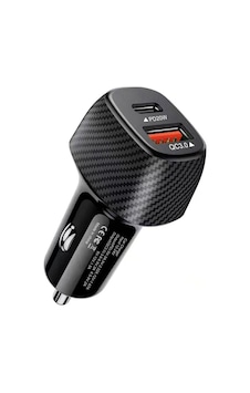 20w Karbon Desenli Araç İçi Usb 3.0 Type C Soketli Çakmaklık Güç Adaptörü Tüm Cihazlar 12v-24v