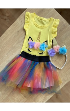 Bellamio Kids Tütü Etek Zıbın Bodyli 3lü Bebek Takımı Sarı