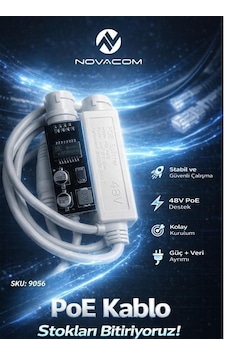 Novacom 9056 48v-12v 2 Amper Pd4812 Ip Poe Kartlı Splitter Kamera Kablosu 1,25-8y/ph-2y Novacom 9056 48v-12v 2 Amper Pd4812 Ip Poe Kartlı Splitter Kamera Kablosu 1,25-8y/ph-2y