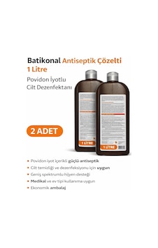 Povidon İyotlu Baticonal Antiseptik Çözelti 1 Litre X 2 Adet Cilt Dezenfektanı Solüsyon