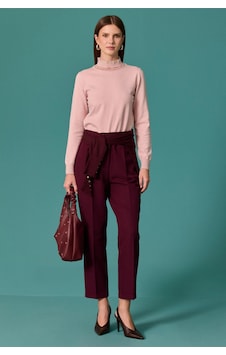 Seçil Kadın Yüksek Bel Havuç Kesim Lena Pantolon Bordo Seçil Kadın Yüksek Bel Havuç Kesim Lena Pantolon Bordo