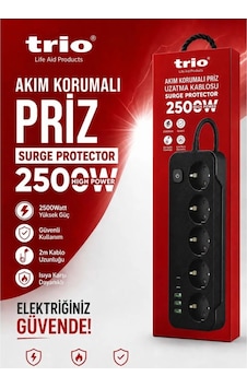 Trio Tr3441 Akım Korumalı 5li Priz Uzatma Kasblosu 2mt 3usb/2type-c 2 m