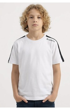 Erkek Çocuk Omuz Biyeli Ve Yazılı T-shirt 8-12 Yaş 12558 Beyaz