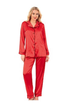 Ahu Biyeli Uzun Kol Saten Önden Düğmeli Pijama Takımı Kırmızı 7647 Kırmızı Ahu Biyeli Uzun Kol Saten Önden Düğmeli Pijama Takımı Kırmızı 7647 Kırmızı