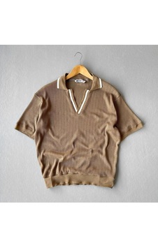 Polo Yaka Örme Triko T-shirt Kahverengi