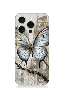 Apple Uyumlu iPhone 15 Pro Max Gri Kelebek Desenli Silikon Kılıf Silikon Apple Uyumlu iPhone 15 Pro Max Gri Kelebek Desenli Silikon Kılıf Silikon