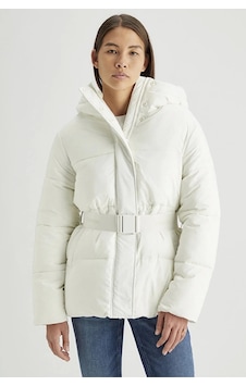 Calvin Klein Logo Belt Short Puffer Beyaz Calvin Klein Logo Belt Short Puffer Beyaz