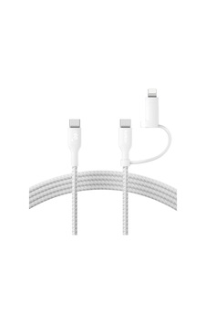 2-in-1 Charging Cable With Usb-c & Lightning Connector - Braided Fast-charging Cable, Usb-c To Usb-c & Lightning Charger Cord, Multi-charging Combo For Apple İphone, İpad, Samsung, More - White 2-in-1 Charging Cable With Usb-c & Lightning Connector - Braided Fast-charging Cable, Usb-c To Usb-c & Lightning Charger Cord, Multi-charging Combo For Apple İphone, İpad, Samsung, More - White