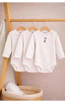 Qr Baby %100 Pamuklu Yenidoğan & Bebek Uzun Kollu Body 3'lü Ekonomik Paket