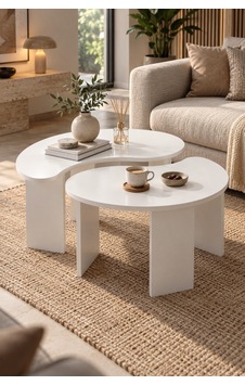 Sulorahome 2'li Oval Modern Orta Sehpa Seti Beyaz Sulorahome 2'li Oval Modern Orta Sehpa Seti Beyaz