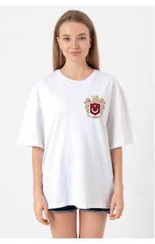 Novalisse Türk Arma Baskılı Oversize Bisiklet Yaka Günlük T-shirt - Beyaz Çoklu Renk Novalisse Türk Arma Baskılı Oversize Bisiklet Yaka Günlük T-shirt - Beyaz Çoklu Renk