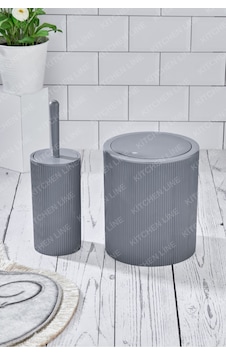 Yuvarlak Çöp Kovası & Yuvarlak Tuvalet Fırçası Seti Ikili Banyo Seti Açık Gri Beyaz Yuvarlak Çöp Kovası & Yuvarlak Tuvalet Fırçası Seti Ikili Banyo Seti Açık Gri Beyaz