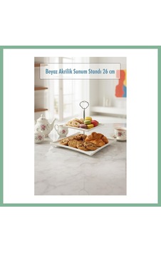 Bşkvirgo 2 Katlı Beyaz Akrilik Meyvelik & Kurabiyelik & Sunum Standı - 26 Cm Bsk2026