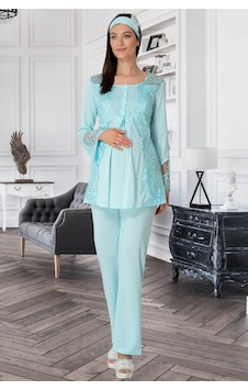 By Mecit Pijama Mecit 5015 Dantelli Turkuaz Lohusa Pjama Takımı By Mecit Pijama Mecit 5015 Dantelli Turkuaz Lohusa Pjama Takımı