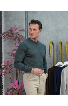 Modefendi Slim Fit Kalıp Pamuk Likra Sade Bisiklet Yaka Triko Kazak Yeşil Modefendi Slim Fit Kalıp Pamuk Likra Sade Bisiklet Yaka Triko Kazak Yeşil