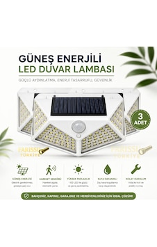 100 Led Solar Hareket Sensörlü Dış Mekan Bahçe Lambası 3 Adet 100 Led Solar Hareket Sensörlü Dış Mekan Bahçe Lambası 3 Adet