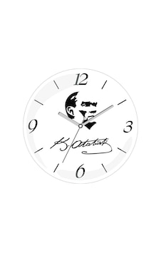 Atatürk İmza Beyaz Zemin Çap 30cm Sessiz Akar Bombeli Gerçek Cam Duvar Saati Beyaz - Siyah Atatürk İmza Beyaz Zemin Çap 30cm Sessiz Akar Bombeli Gerçek Cam Duvar Saati Beyaz - Siyah