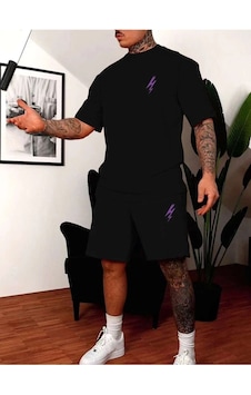 Siyah Şort Tişört Takım Baskılı Oversize Unisex Siyah Siyah Şort Tişört Takım Baskılı Oversize Unisex Siyah