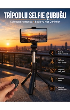 Selfie Çubuğu Tripod Kumandalı Telefon Tutucu Siyah Diğer 13349860 Selfie Çubuğu Tripod Kumandalı Telefon Tutucu Siyah Diğer 13349860