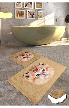Bambino Djt 2 Li Set Özel Tasarım Kaydırmaz Taban Banyo Paspası Kahverengi