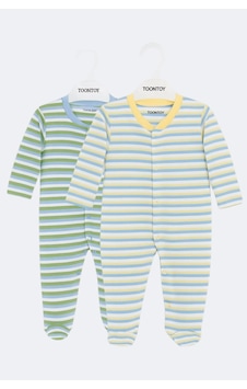 Toontoy Kids Toontoy Unisex Çizgili 2 Li Patikli Tulum Ekru Toontoy Kids Toontoy Unisex Çizgili 2 Li Patikli Tulum Ekru